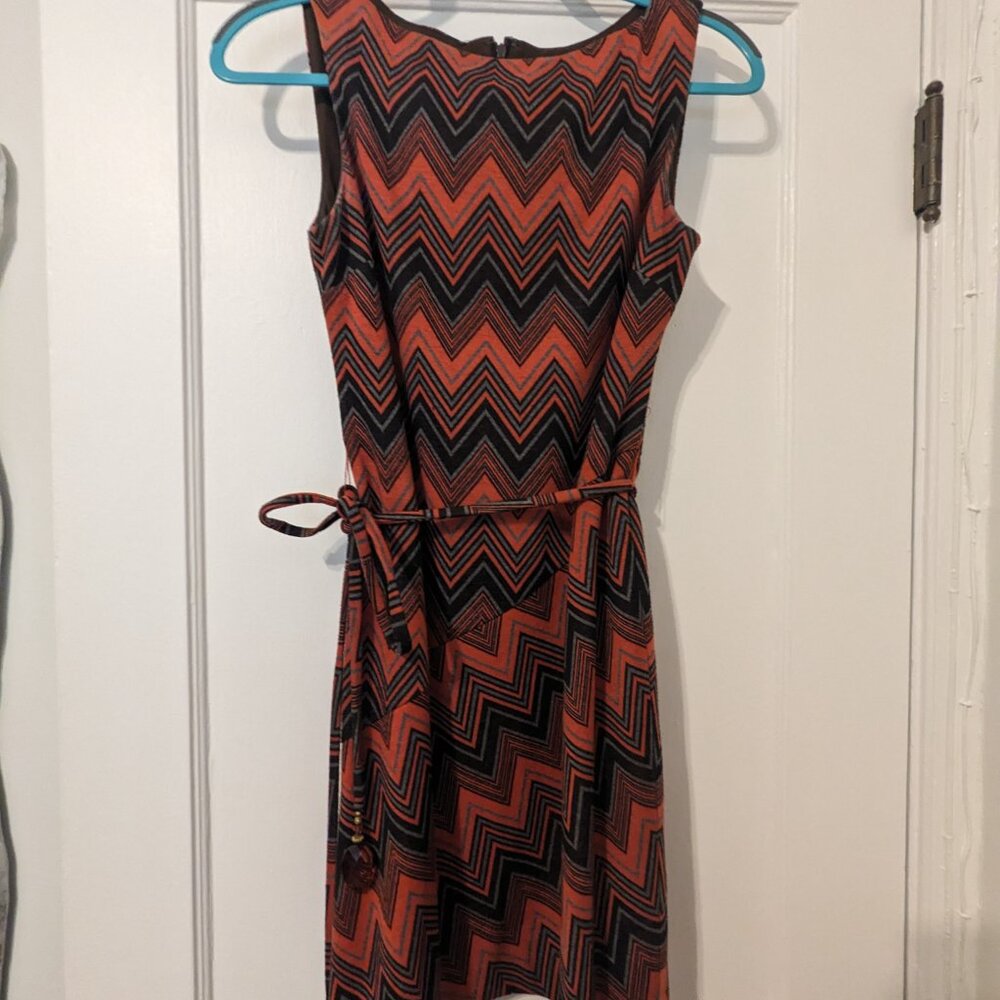 Zig zag boat neck sheath dress with bead detail